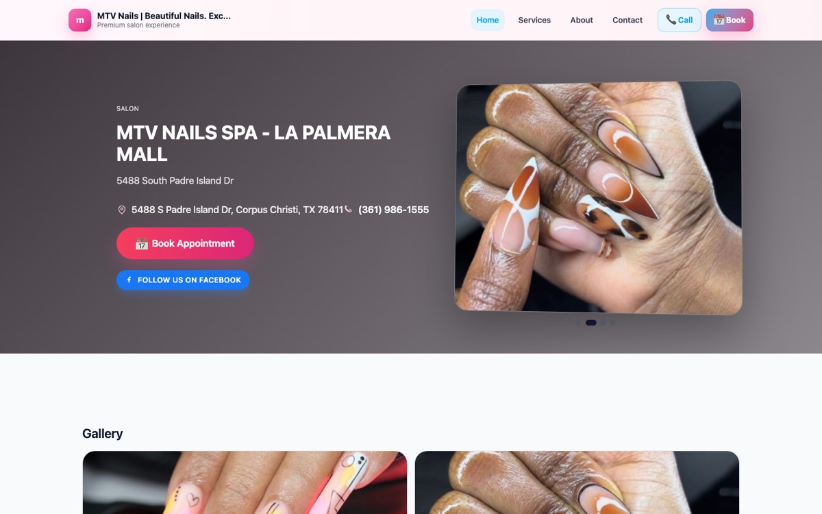 MTV Nails Spa website preview